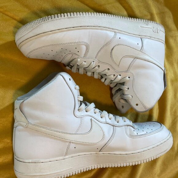 Nike Air Force 1 High Top Sneakers Size 13 White Leather & Mesh Mens - Picture 1 of 13